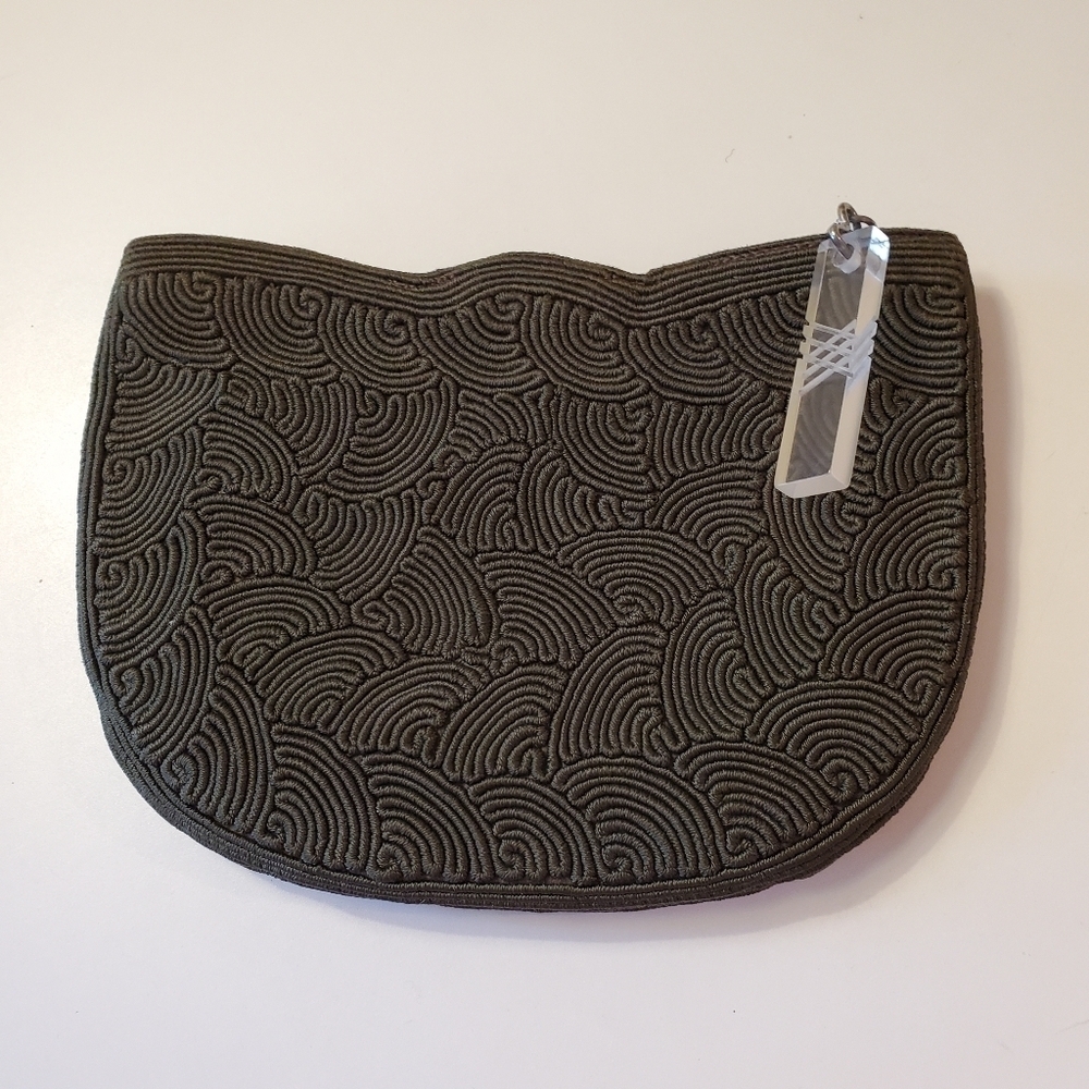 Vintage Mini Clutch with Lucite Zipper Pull Green